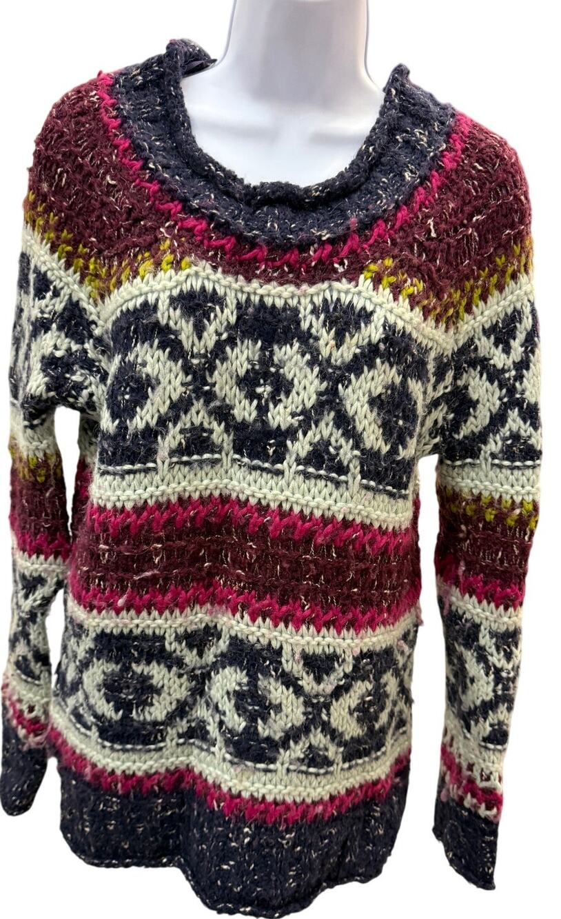✨Free People Chunky XS Fair Isle Knit Sweater Multicolor Boho Country-Coded Cozy